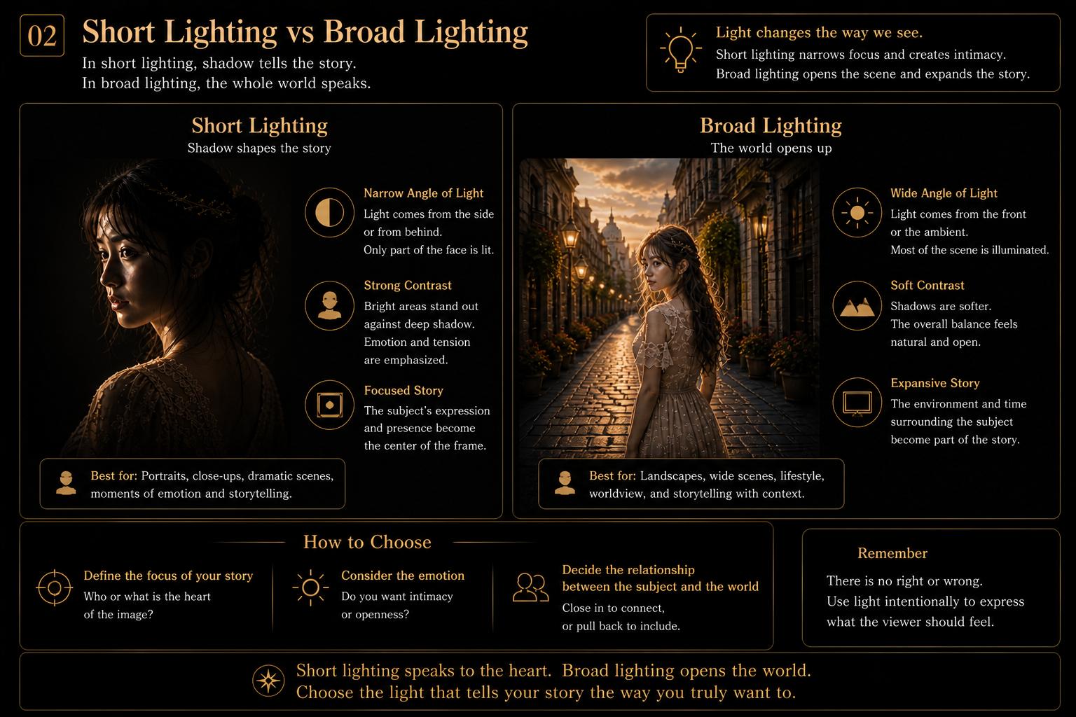 Short lighting and broad lighting comparison